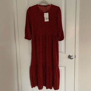 NWT ZARA BASICS LONG RED DRESS